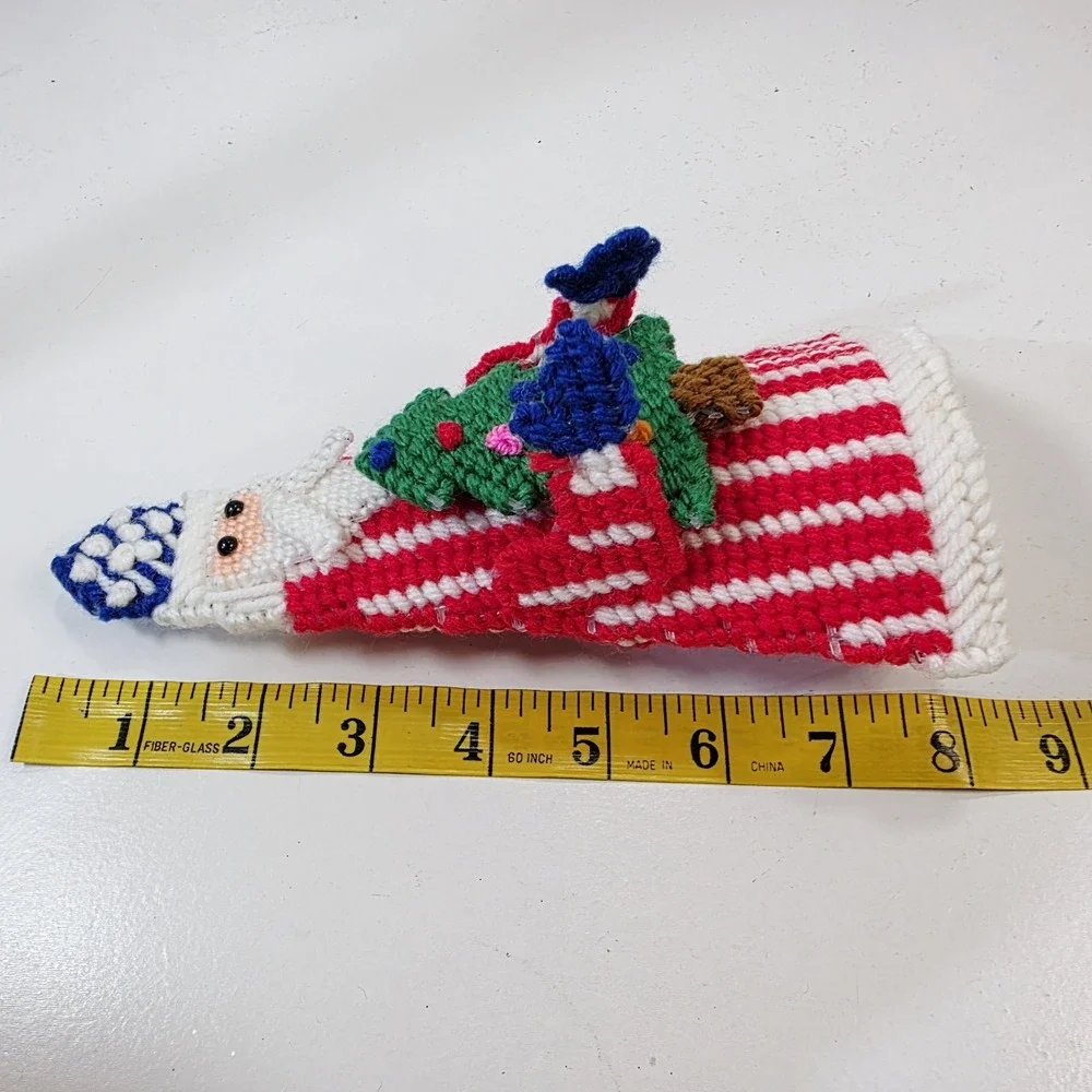 Vtg Handmade Santa Claus Plastic Canvas Needlepoint Cone Figure 8